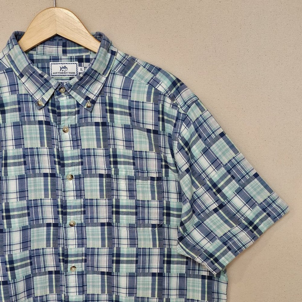 Southern Tide Short Sleeve Plaid Madras Look Button Down Classic Fit XL